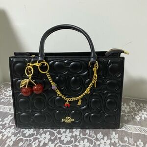 Coach Black Embossed Satchel with Gold Accents
